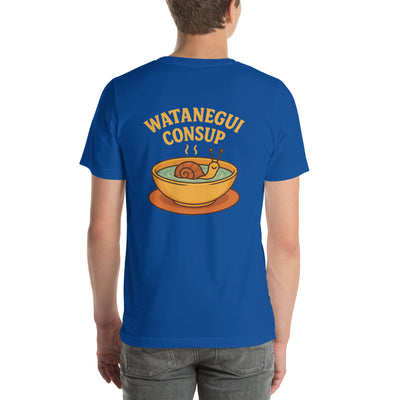 parte trasera de la camiseta Watanegui Consup azul unisex